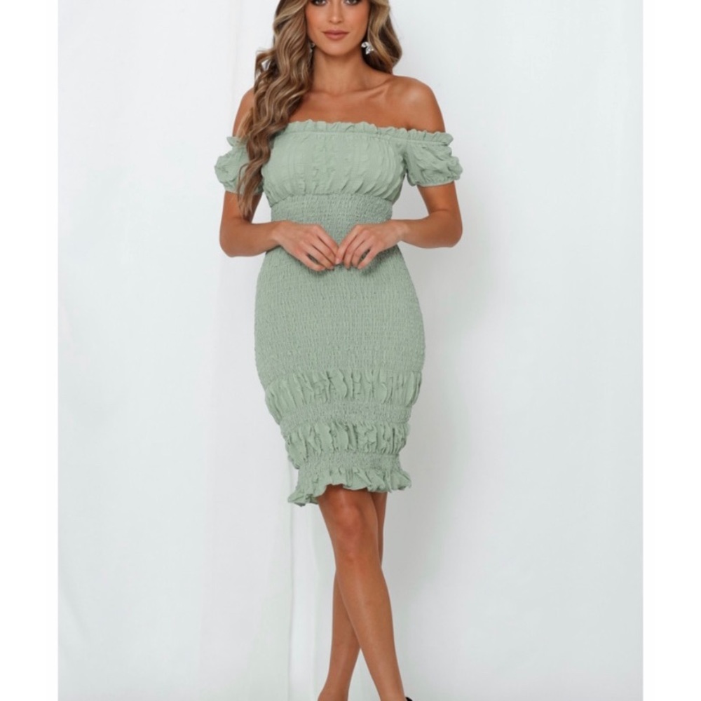 Sage Green Shirring Dress